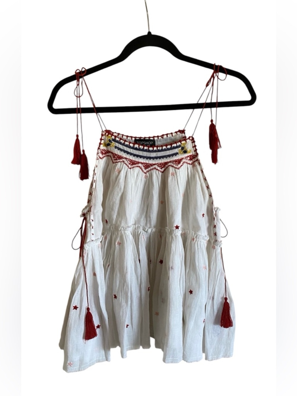 Women’s TOPSHOP Embroidered Stars Tassels Swing Top Size 4